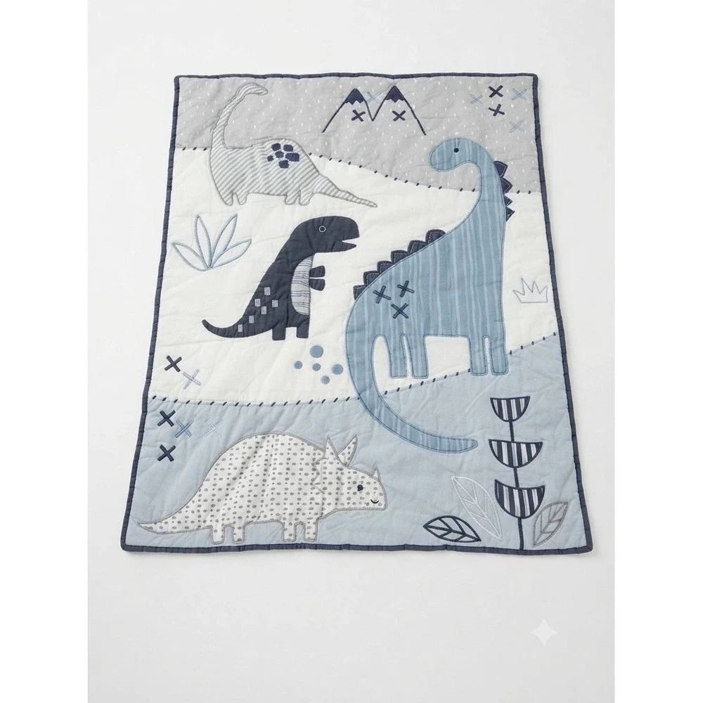 Lambs & Ivy Dinosaur Nursery Crib Comforter Baby Dino Blue & Gray Blanket